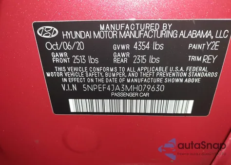 2021 Hyundai Sonata Sel из США, поврежденный, VIN 5NPEF4JA3MH079630